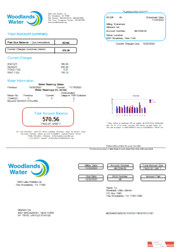 Woodlands Water utility business bill,  SCR PSD template